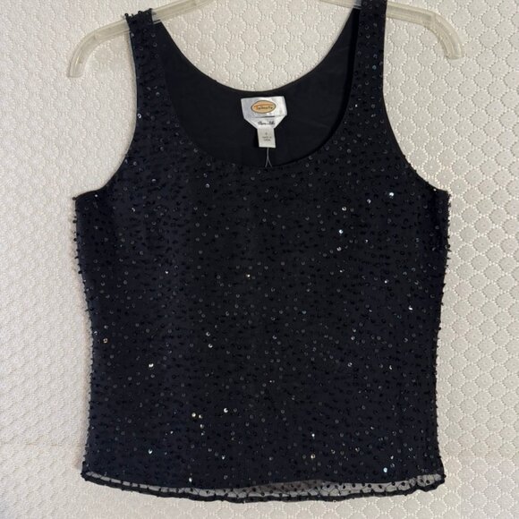 NWT Talbots Black Round Neck Pure Silk Sequins Bead Lined Tank Size 4 - Picture 5 of 8